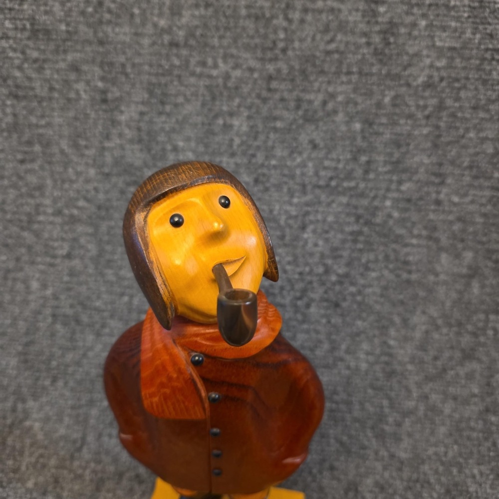 Vintage Italian Wood Carving Man‎ With Pipe Small Figurine Folk Art Decor - Picture 2 of 10